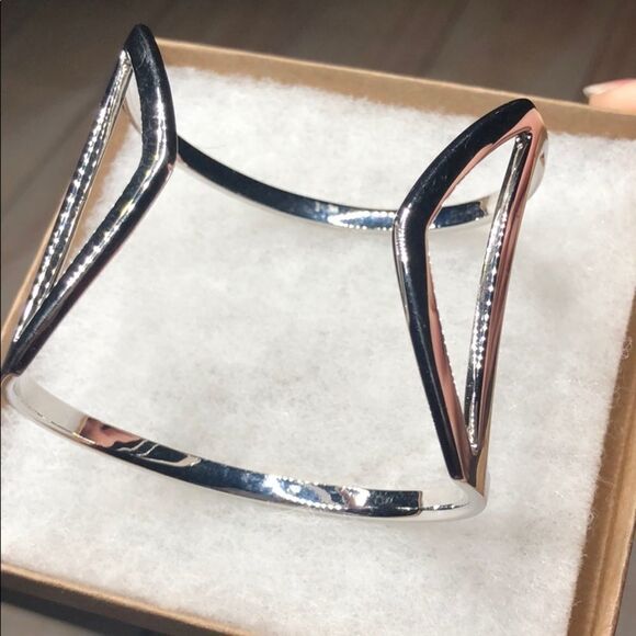 JS Silver Tone Metal Cuff Bracelet - Picture 5 of 8